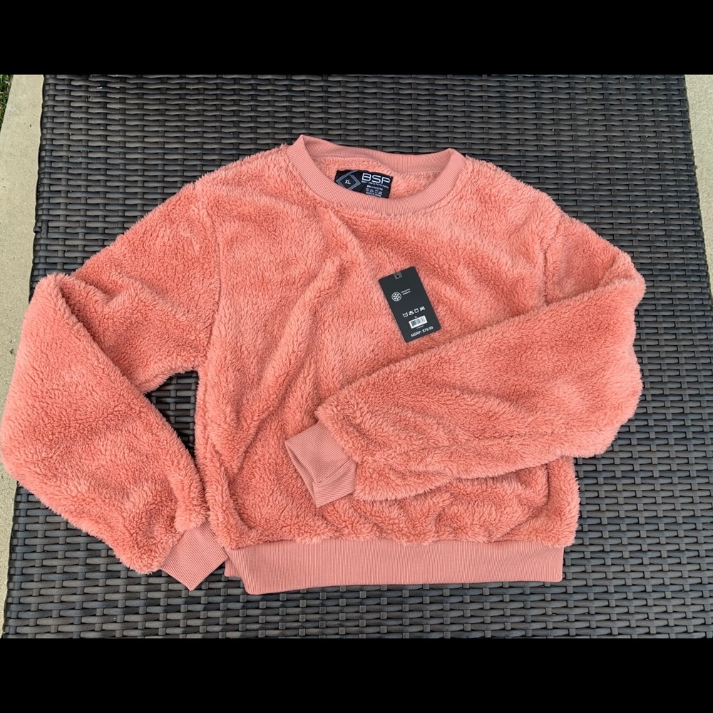 Fluffy Sherpa rose colored sweater